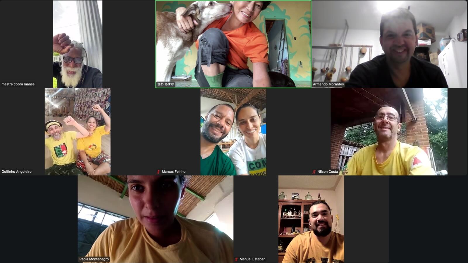 Online Capoeira Angola class with Mestre Cobra Mansa and students from different places